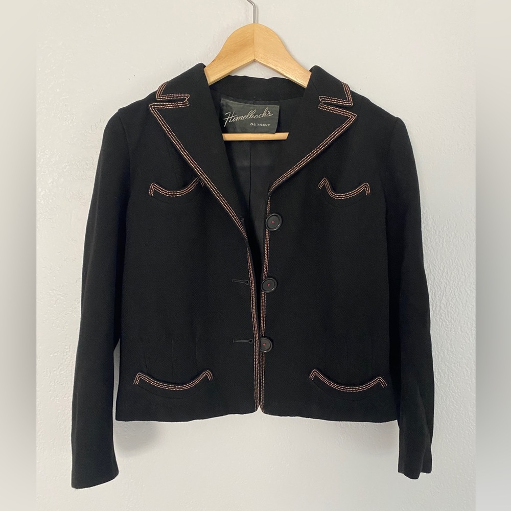 Vintage Wool Black Jacket with Gold Trim